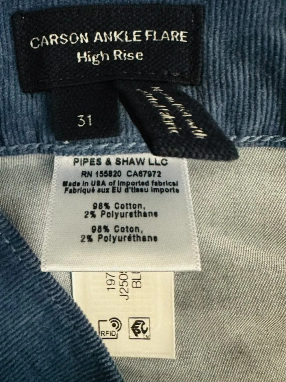 Veronica Beard Women's Size 31 Carson Ankle Flare Corduroy Bluestone Pants NEW